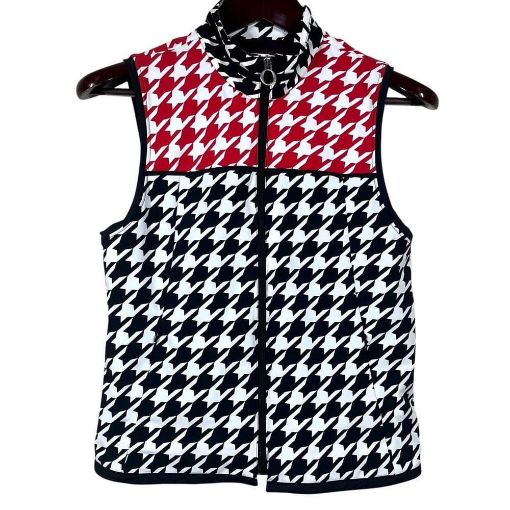 Kinona Layer Me Up Performance Golf Vest Womens S Black Red Houndstooth